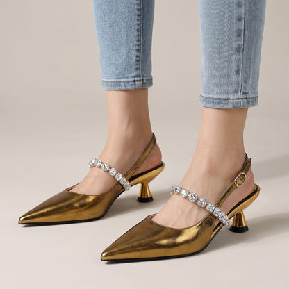 Women's Pointed Toe Crystal Slingback Pumps