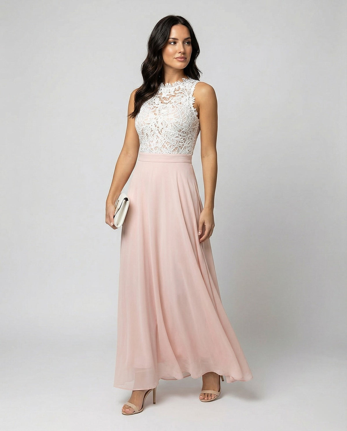 Women's Lace Top Chiffon Skirt Maxi Dress