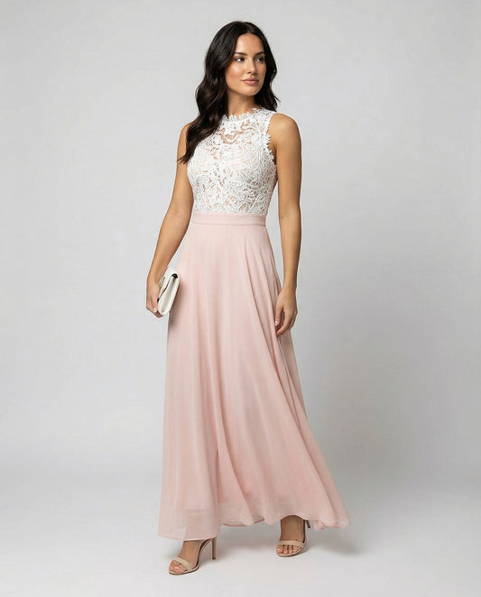 Women's Lace Top Chiffon Skirt Maxi Dress