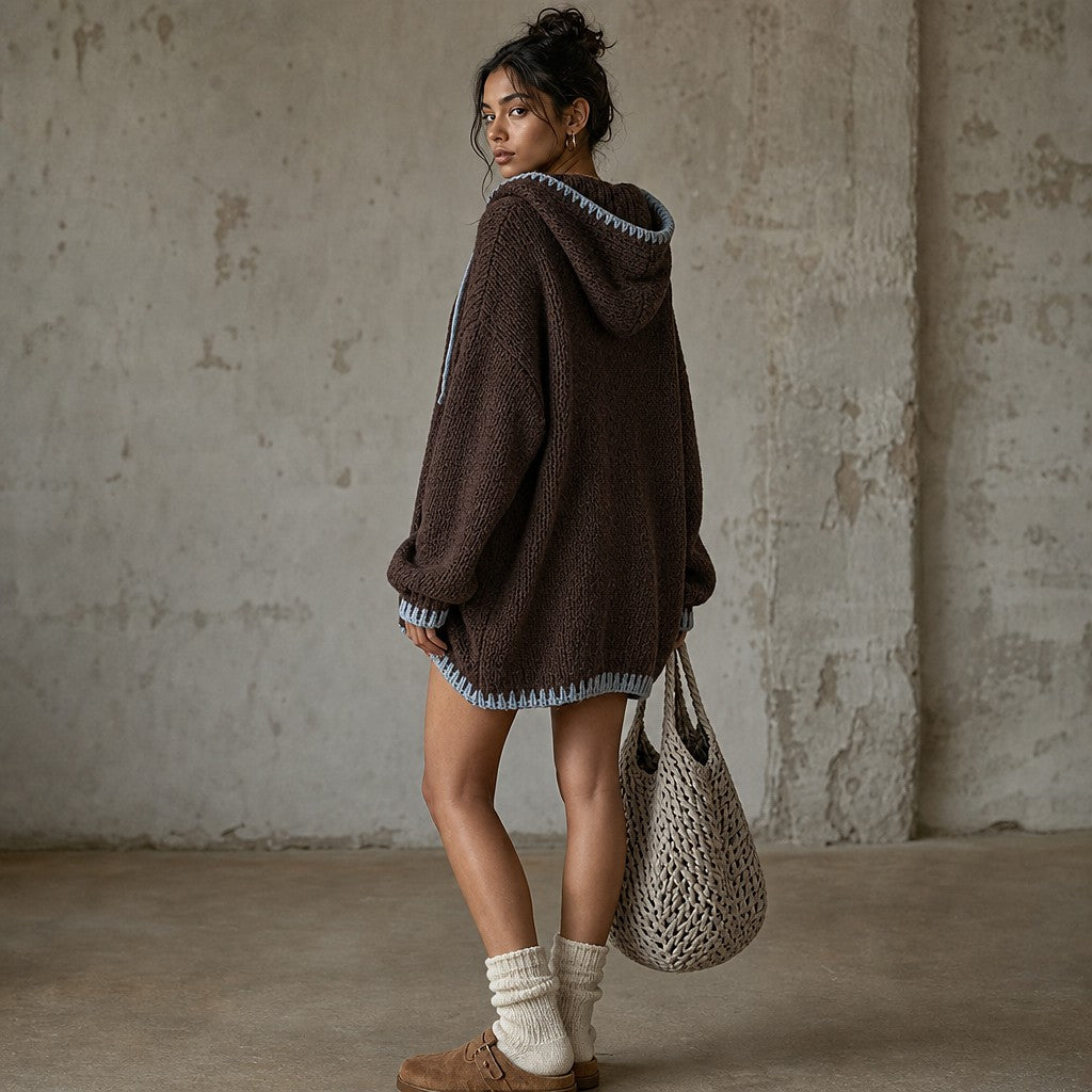 Women's Chunky Knit Hooded Sweater Dress