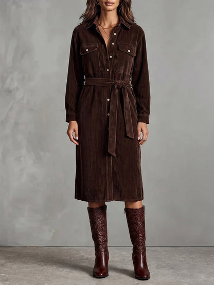 Women's Long Sleeve Shirt Dress with Belt
