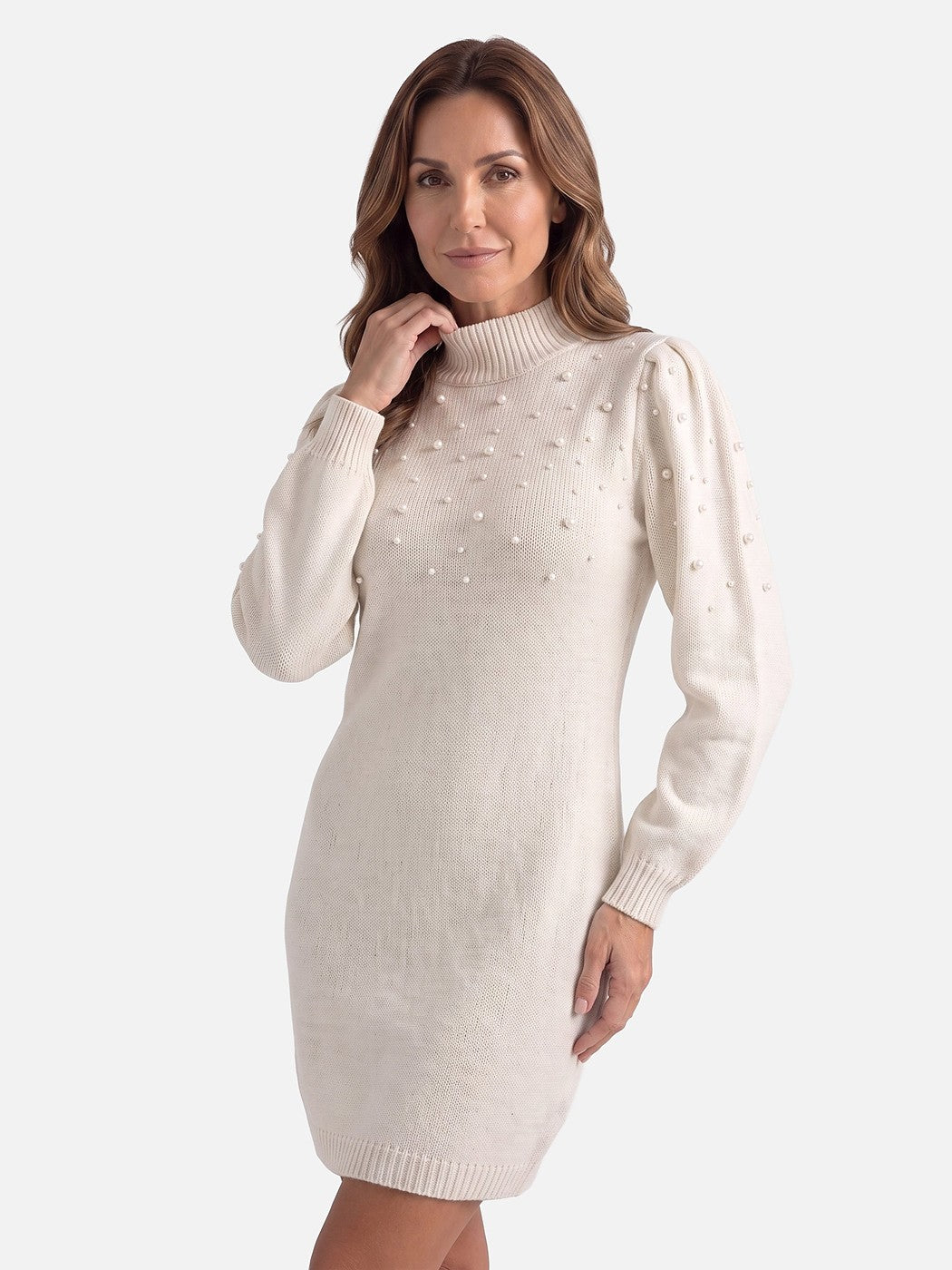 Women's Pearl Knit Dress with Long Sleeves