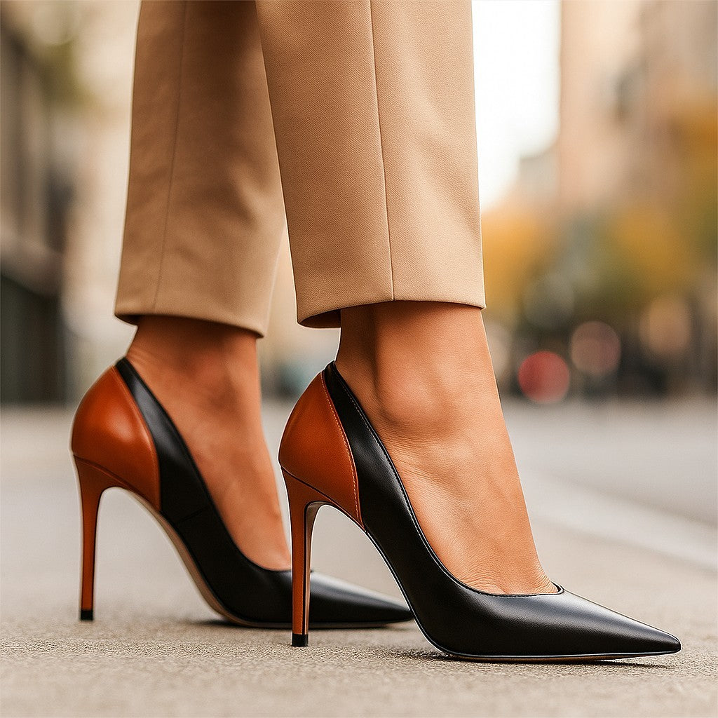 Women's Two Color Heel Pointed Pumps