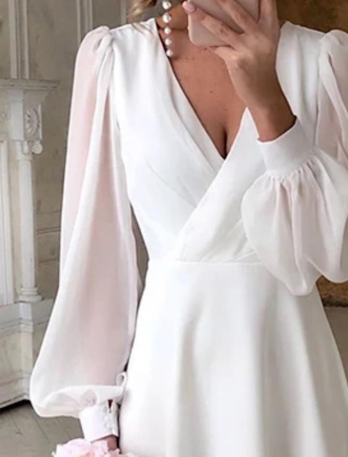 Women's Long Sleeve V Neck Midi Dress
