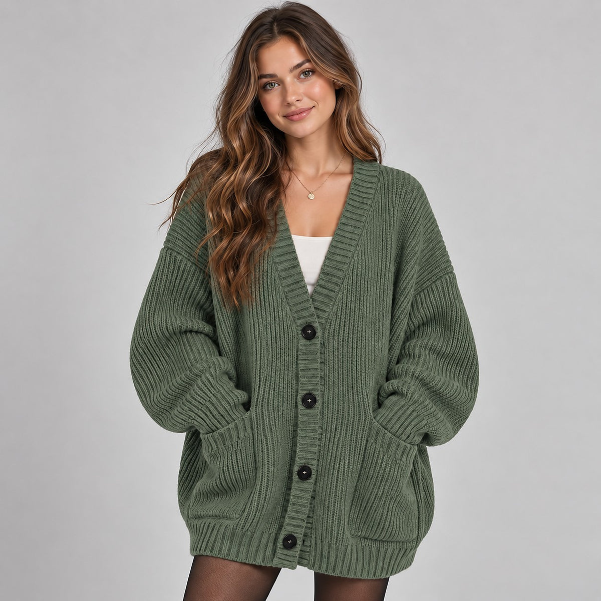 Women's Oversized V Neck Button Cardigan