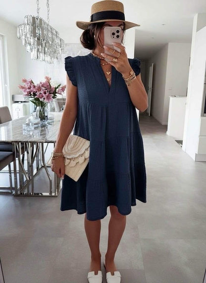 Women's V Neck Ruffle Sleeve Summer Dress