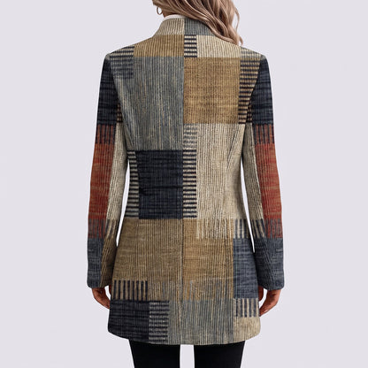 Women's Long Plaid Blazer Patchwork