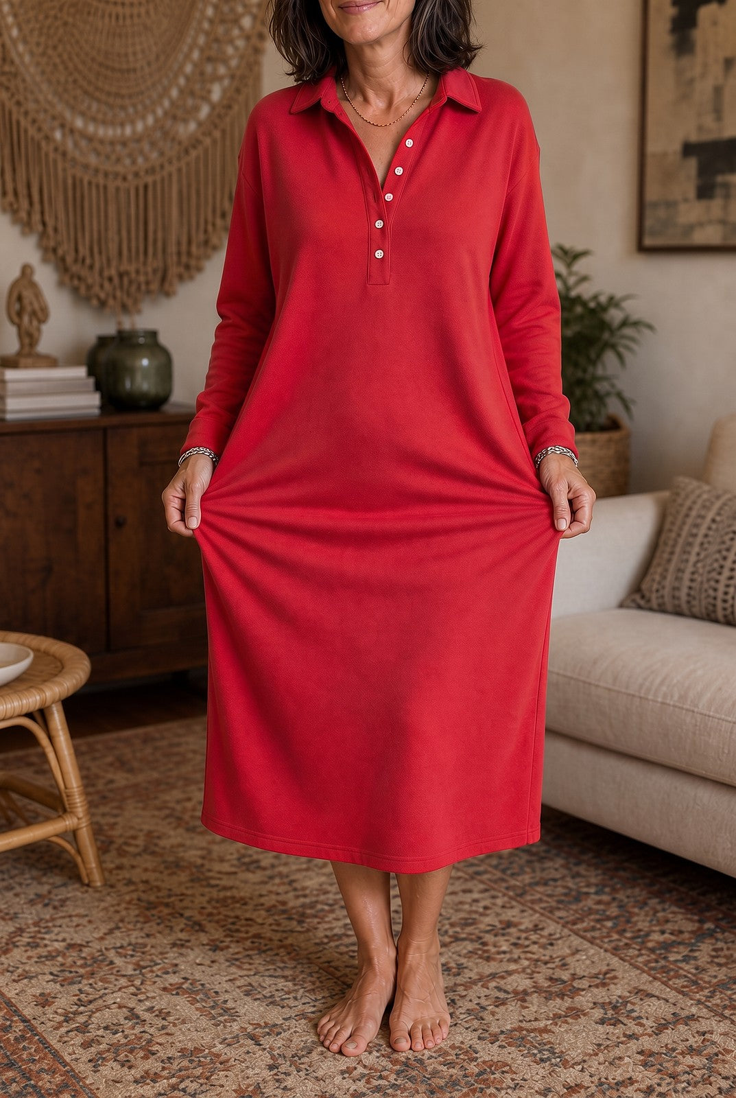Women's Collared Knit Midi Dress