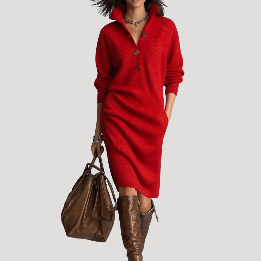 Women's Long Sleeve Sweater Dress with Pockets
