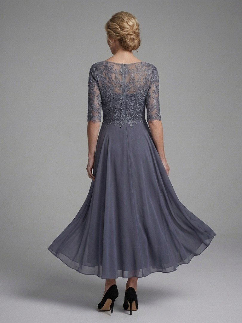 Women's Lace Bodice A-Line Chiffon Dress