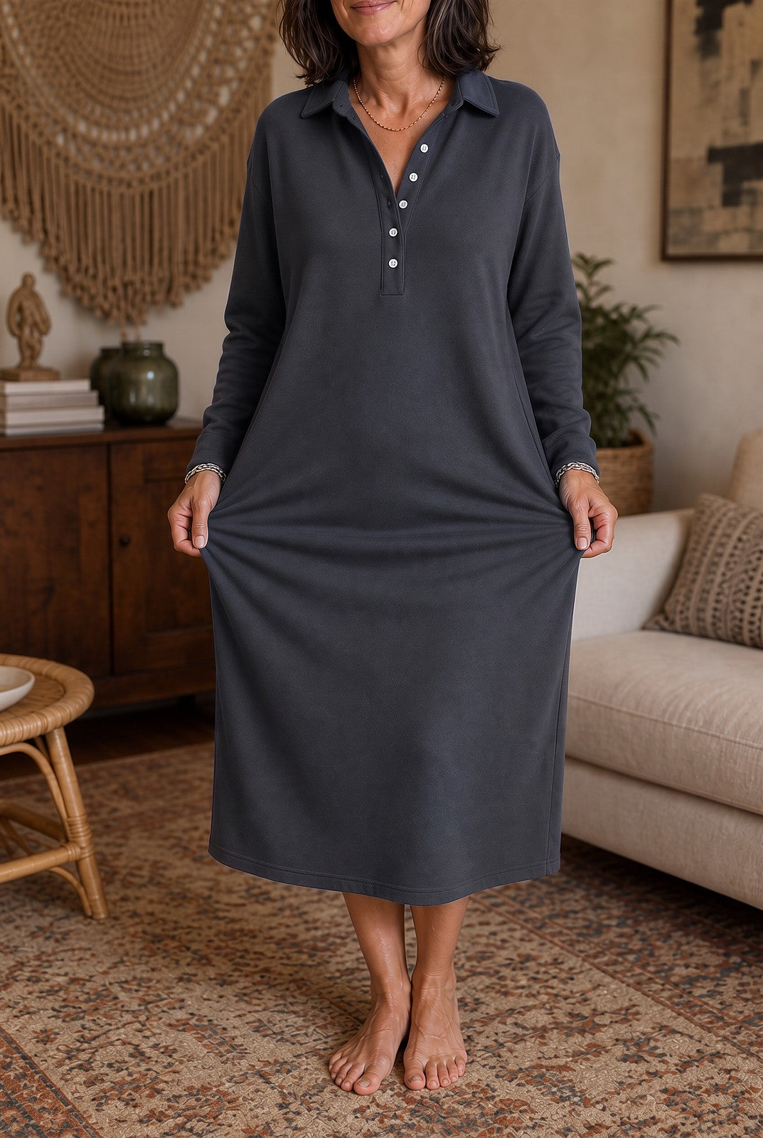 Women's Collared Knit Midi Dress