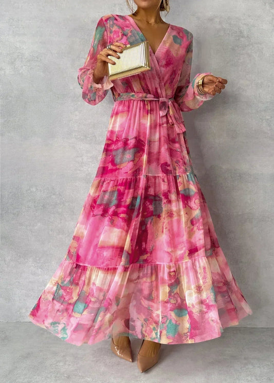 Women's Long Sleeve Floral Wrap Maxi Dress