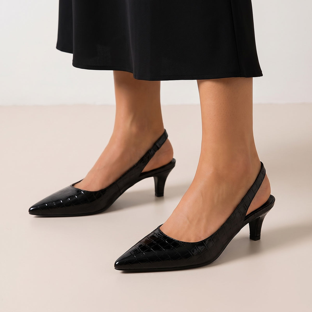 Women's Lower Heel Croc Pointed Slingback Pumps