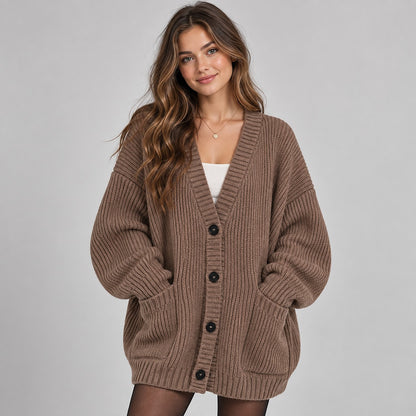 Women's Oversized V Neck Button Cardigan