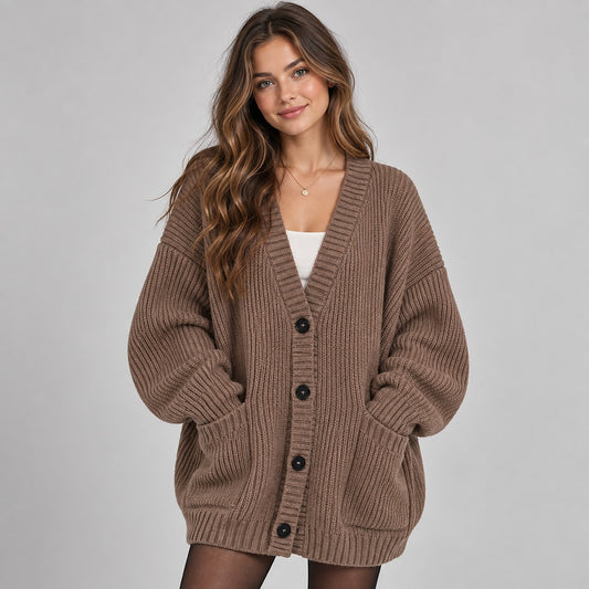 Women's Oversized V Neck Button Cardigan