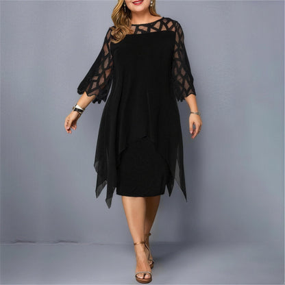 Women's Plus Size Dress with Mesh Sleeves
