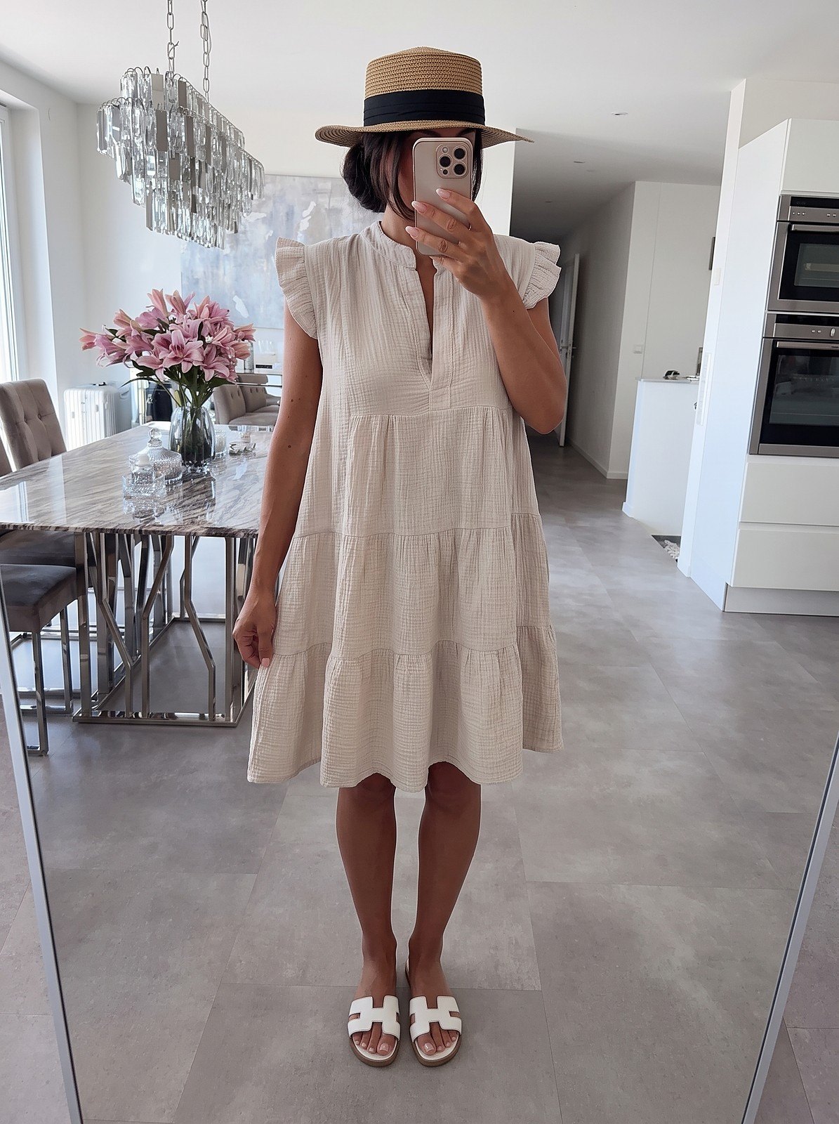 Women's V Neck Ruffle Sleeve Summer Dress