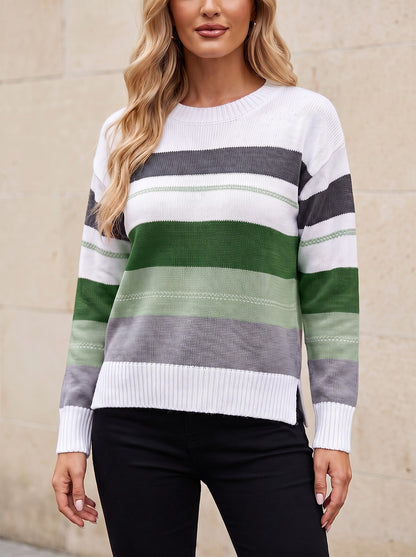 Women's Striped Crew Neck Pullover Sweater