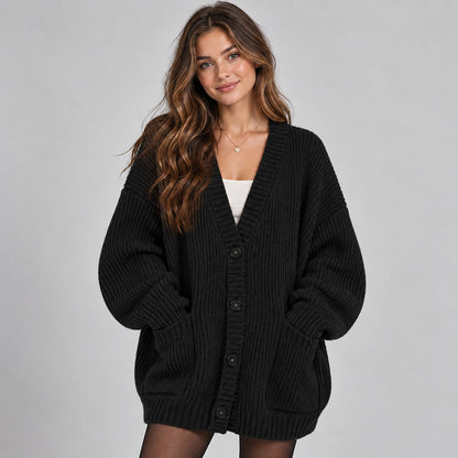 Women's Oversized V Neck Button Cardigan