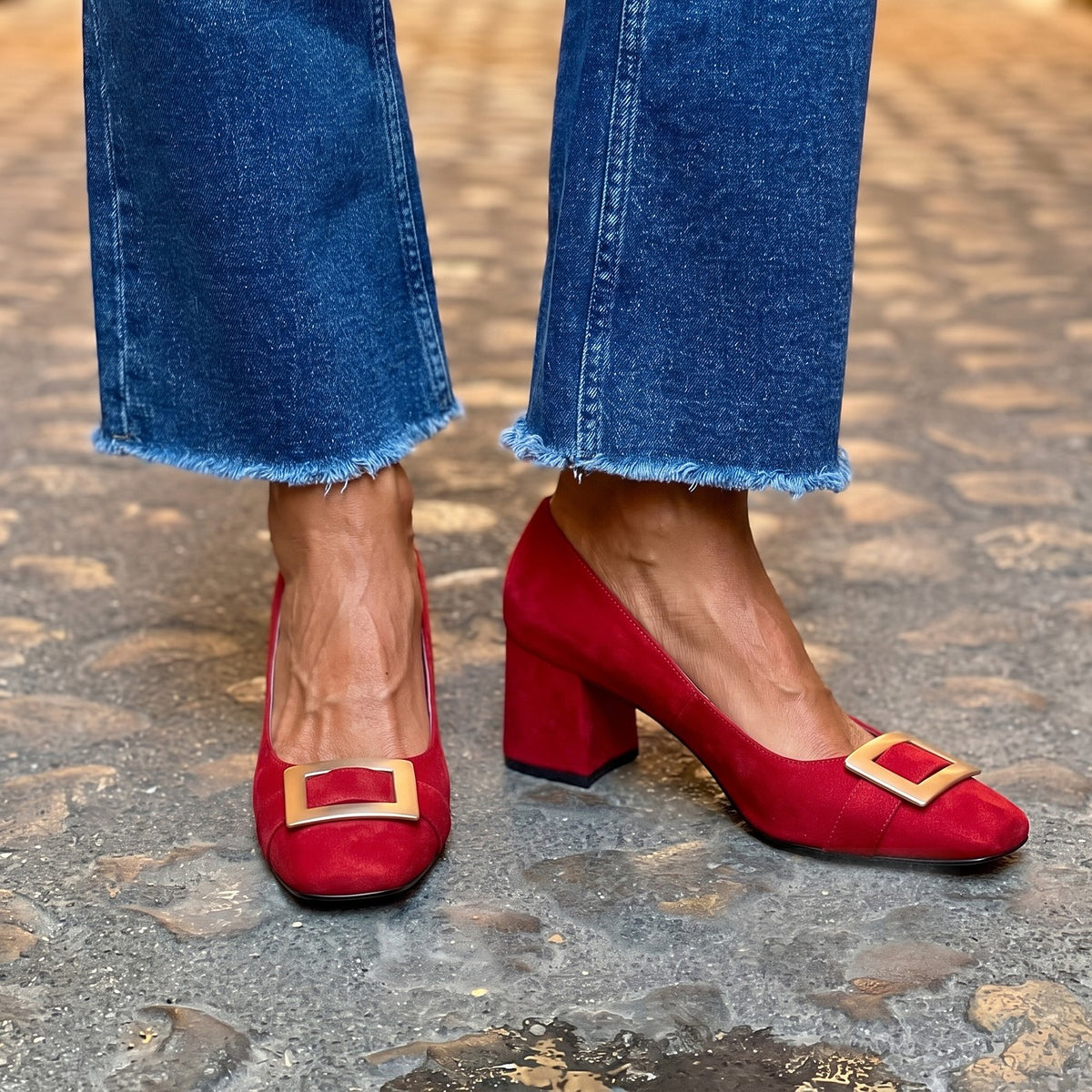 Women's Slip On Block Heel Pumps Buckle
