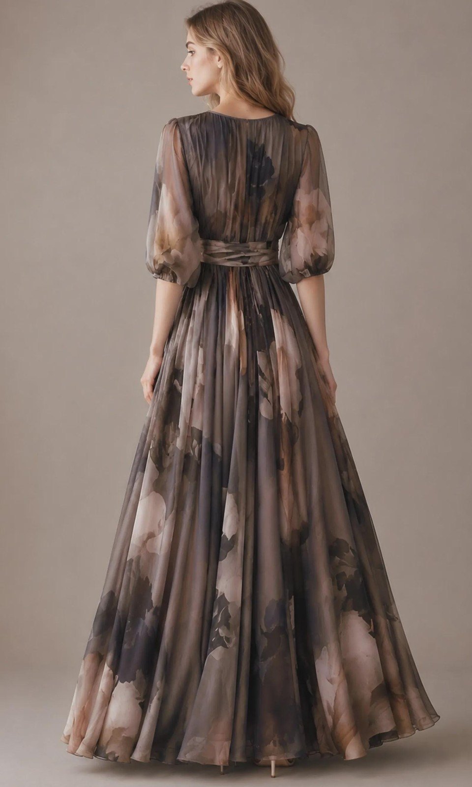 Women's Wrap Floral Vintage Neckline Evening Dress