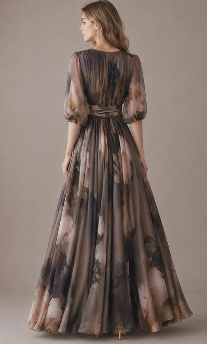 Women's Wrap Floral Vintage Neckline Evening Dress