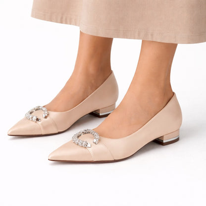 Women's Satin Pointed Toe Flats Block Heel