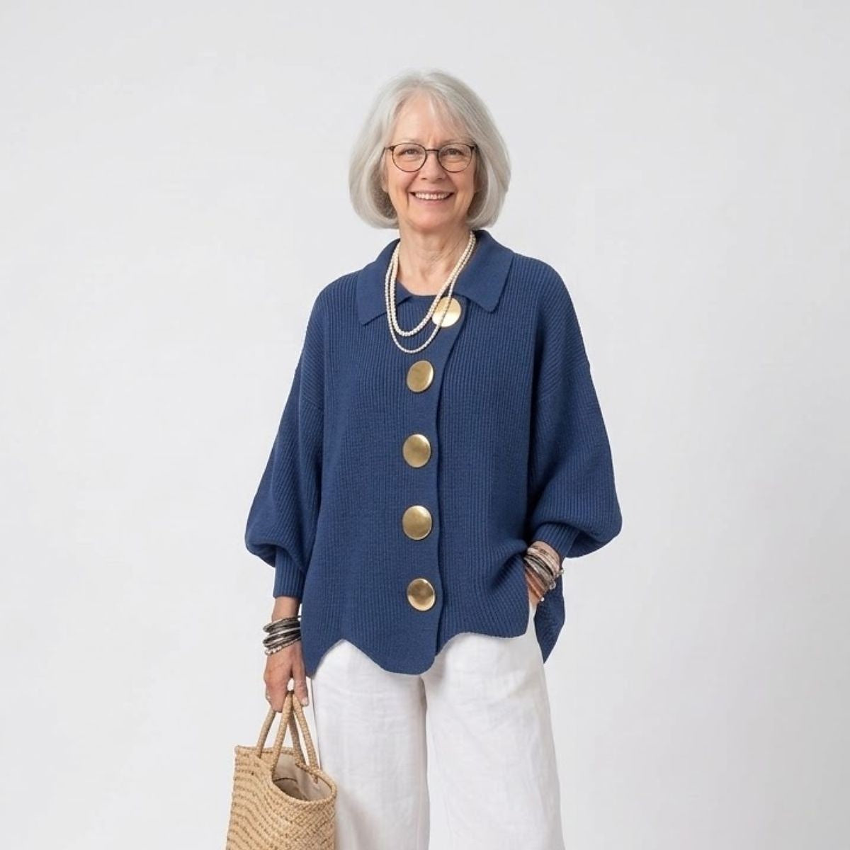 Women's Chunky Grandpa Cardigan with Collar