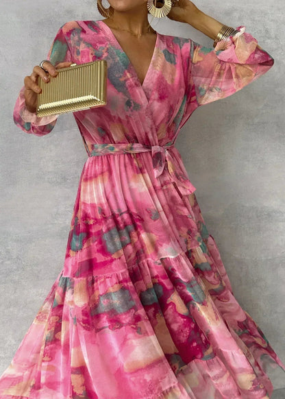 Women's Long Sleeve Floral Wrap Maxi Dress