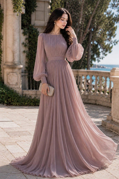 Women's Vintage Neckline Pleated Evening Maxi Dress