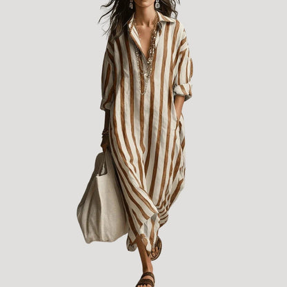 Women's Loose Striped Maxi Shirt Dress