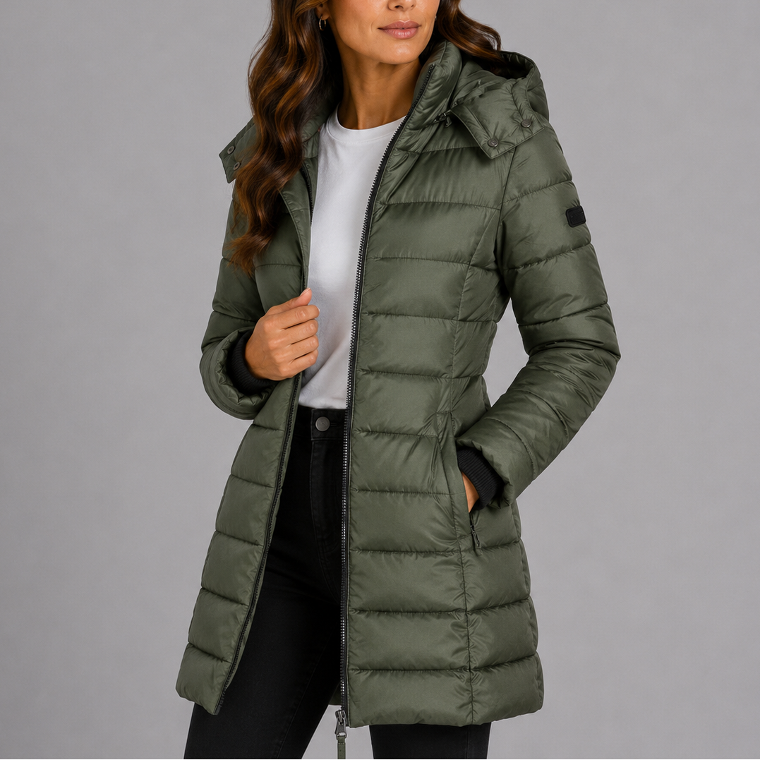 Women's Long Puffer Jacket with Hood