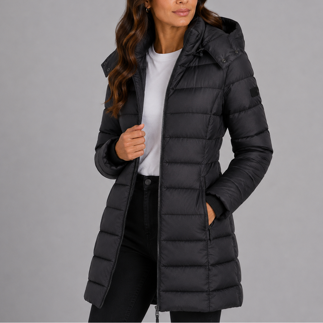 Women's Long Puffer Jacket with Hood