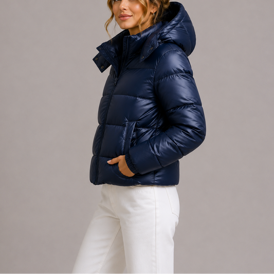 Women's Short Puffer Jacket with Hood
