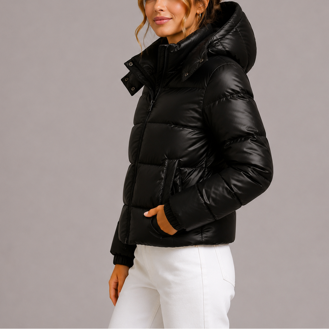 Women's Short Puffer Jacket with Hood