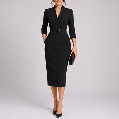 Women's Bodycon Midi Dress with Belt