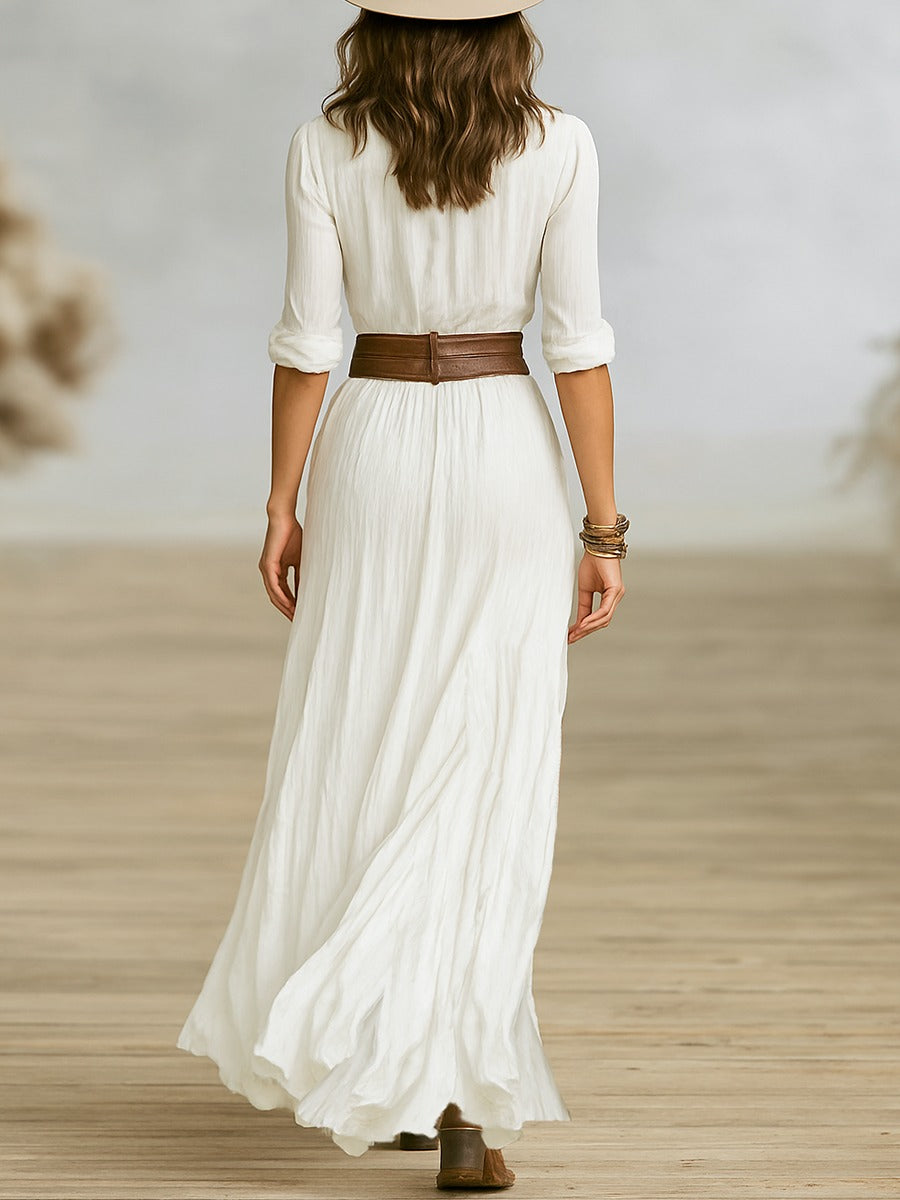Women's Belted Maxi Shirt Dress