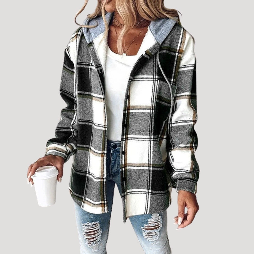 Women's Plaid Shirt Jacket with Hood