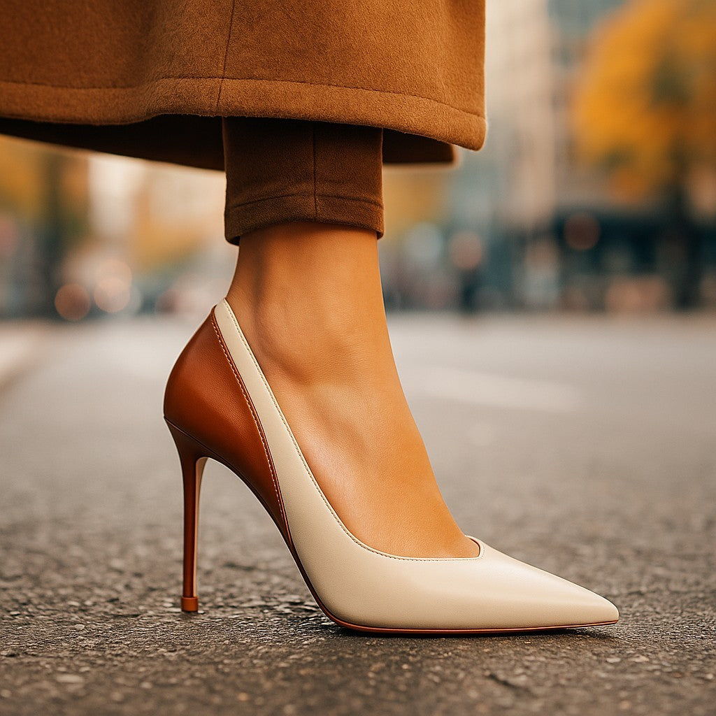 Women's Two Color Heel Pointed Pumps
