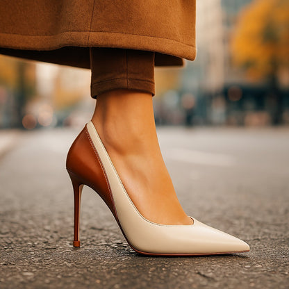Women's Two Color Heel Pointed Pumps