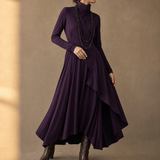 Women's High Neck Long Sleeve Maxi Dress