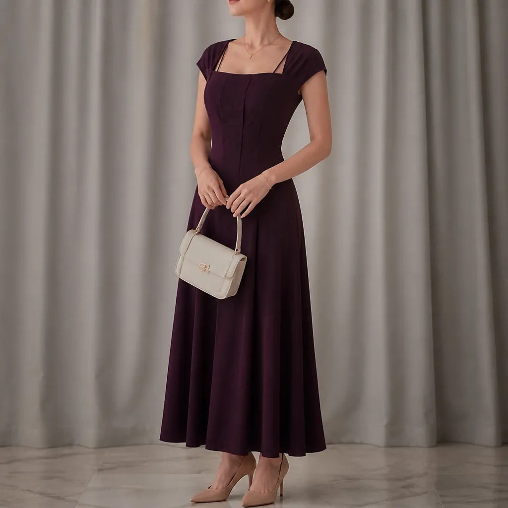 Women's Cap Sleeve Square Neck Midi Dress