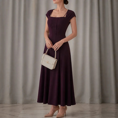 Women's Cap Sleeve Square Neck Midi Dress