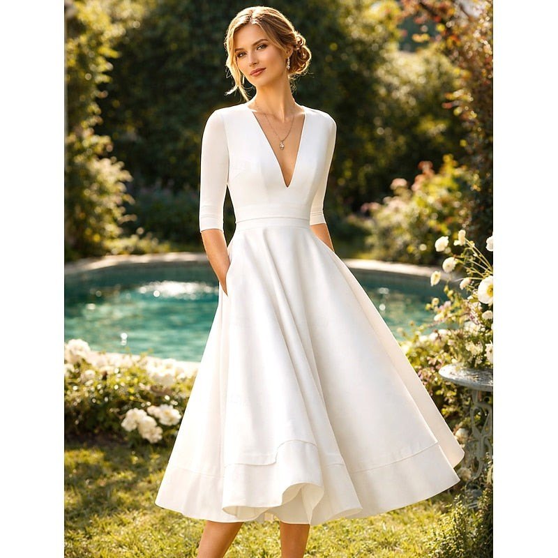 Women's Satin Draped V Neck Midi Dress