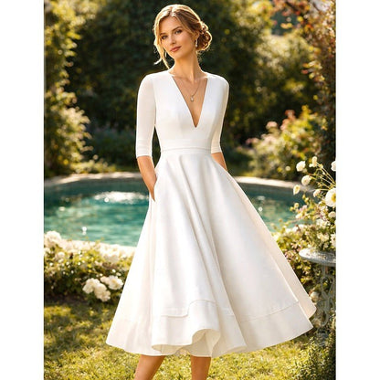 Women's Satin Draped V Neck Midi Dress