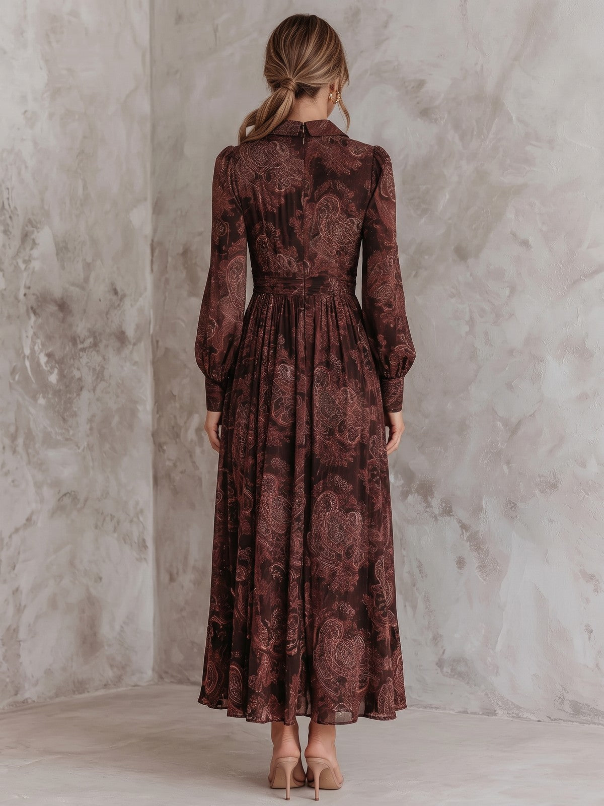 Women's Paisley Long Sleeve Maxi Dress