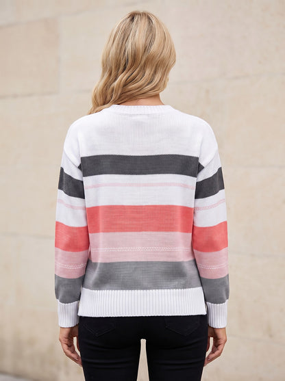 Women's Striped Crew Neck Pullover Sweater