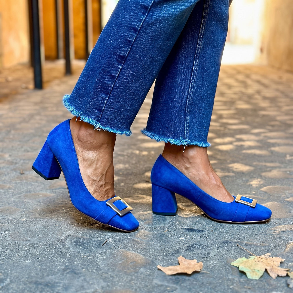Women's Slip On Block Heel Pumps Buckle