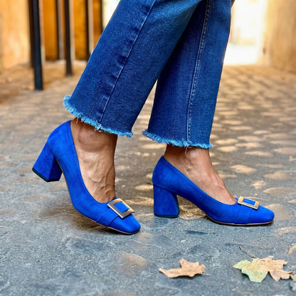 Women's Slip On Block Heel Pumps Buckle
