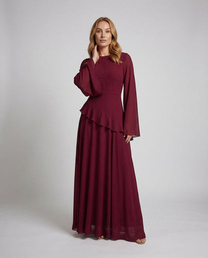 Women's Bell Sleeve Peplum Waist Maxi Dress